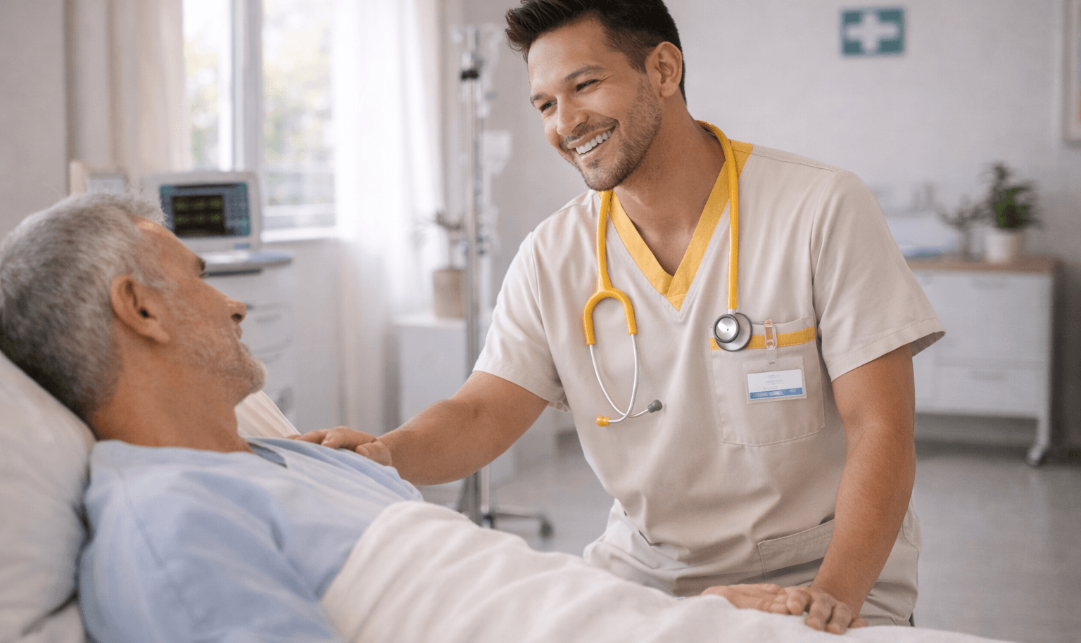 Pessoa sendo atendida por médico